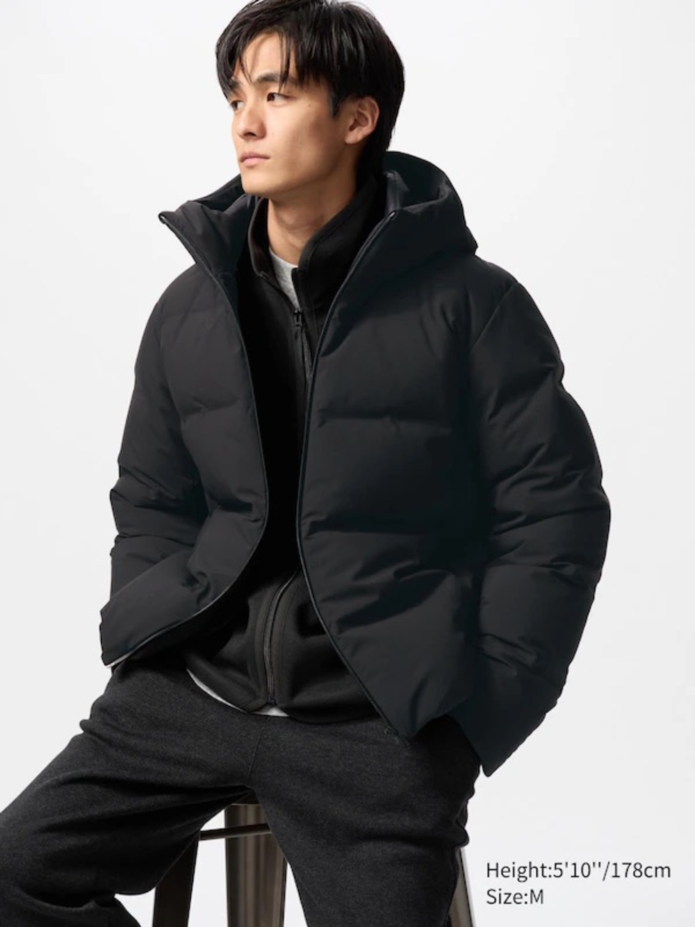 Uniqlo Seamless Black Parka Down Filled Mock Neck Utility Water Resistant Puffer